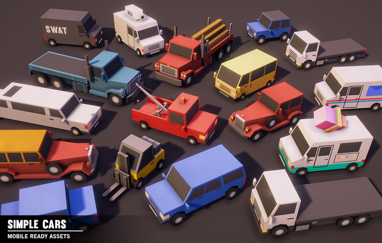 Low poly cartoon vehicles 3d model pack