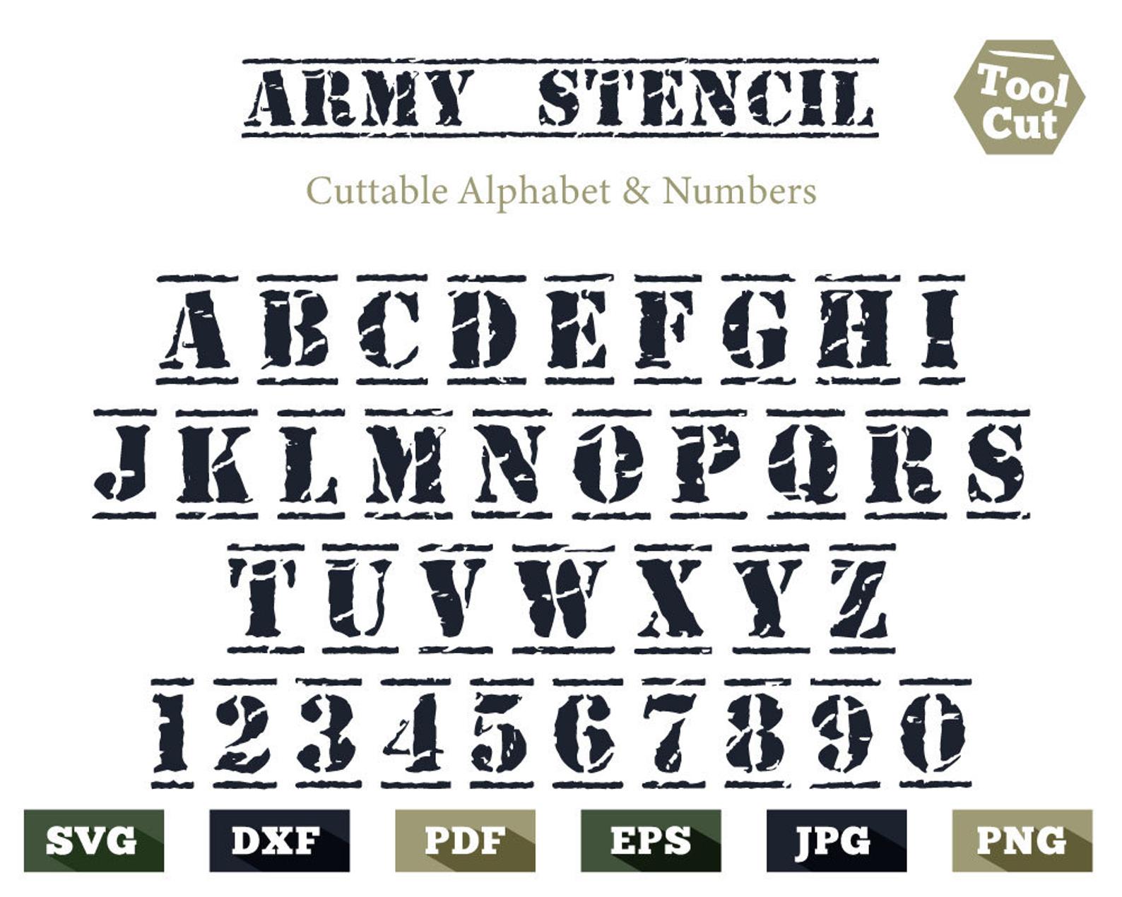 Stencil Font SVG, TTF Alphabet And Numbers Army Font Fonts For Cricut ...