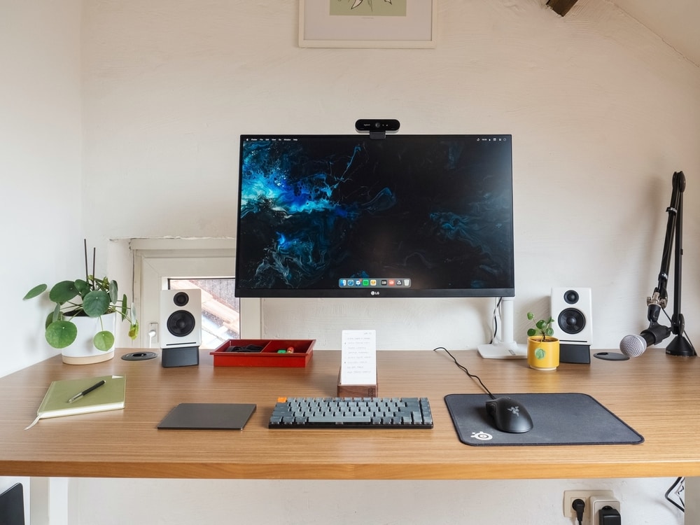 Desktop setup with mini keyboard